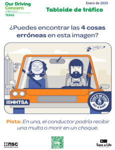 This is a Spanish-language version of the January 2025 Traffic Tabloid poster promoting seat belt safety.