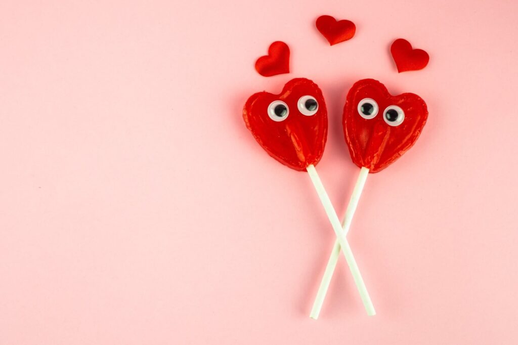 This is a sketch of lollipops in love and is used to promote safety on Valentine's Day.