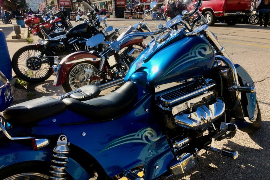 Motorcycles are lined up here for the annual Lone Star rally in Galveston.