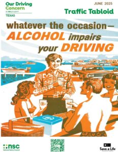 This is a thumbnail image of the June Traffic Tabloid piece carrying a vintage safety message: Alcohol impairs your driving.