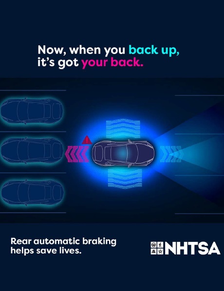 This is a thumbnail of the June 2026 traffic safety calendar and poster collection. The message: automatic braking helps save lives.